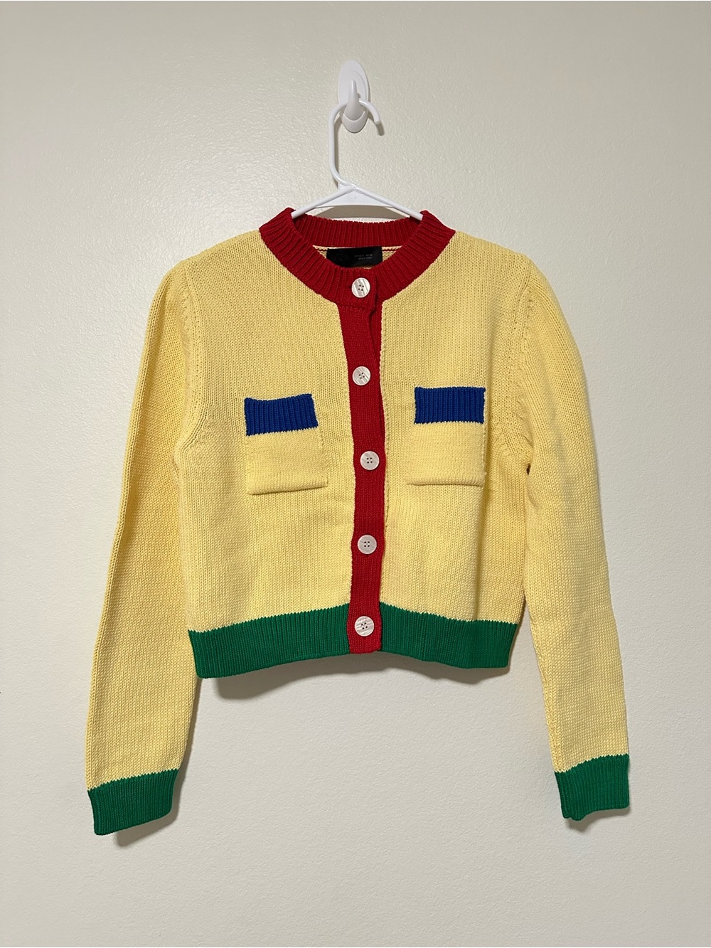 NWT Zara Yellow Colorblock Cropped Cardigan Sweater with Red Trim - Picture 4 of 6